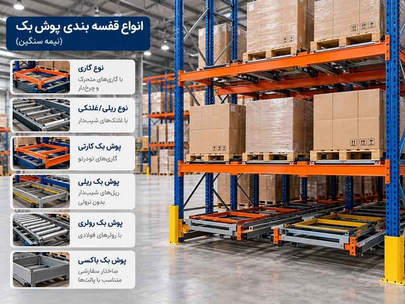 انواع قفسه راک پوش بک